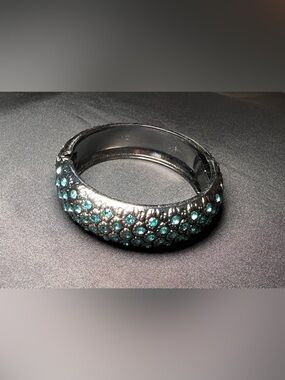 Gunmetal Aqua Blue Crystal Statement Bracelet Magnetic Closure